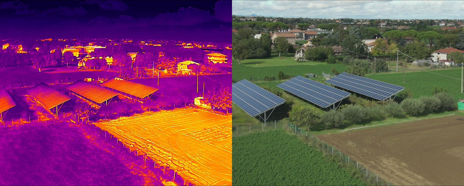 Immagine termica e visiva dello stesso impianto fotovoltaico